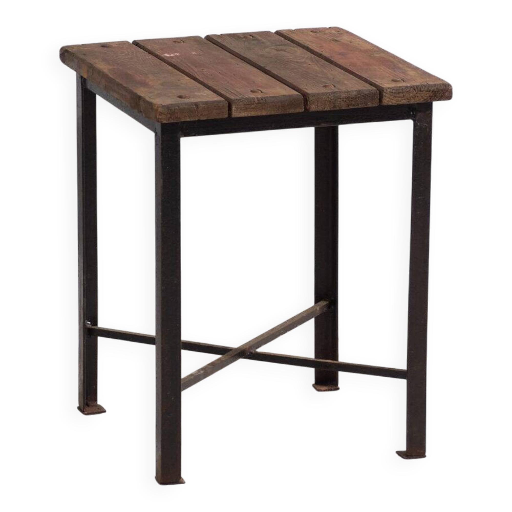 Vintage industrial stool made of pine wood and iron – Central Europe, circa 1950