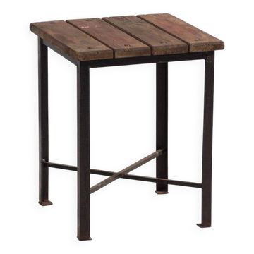 Vintage industrial stool made of pine wood and iron – Central Europe, circa 1950