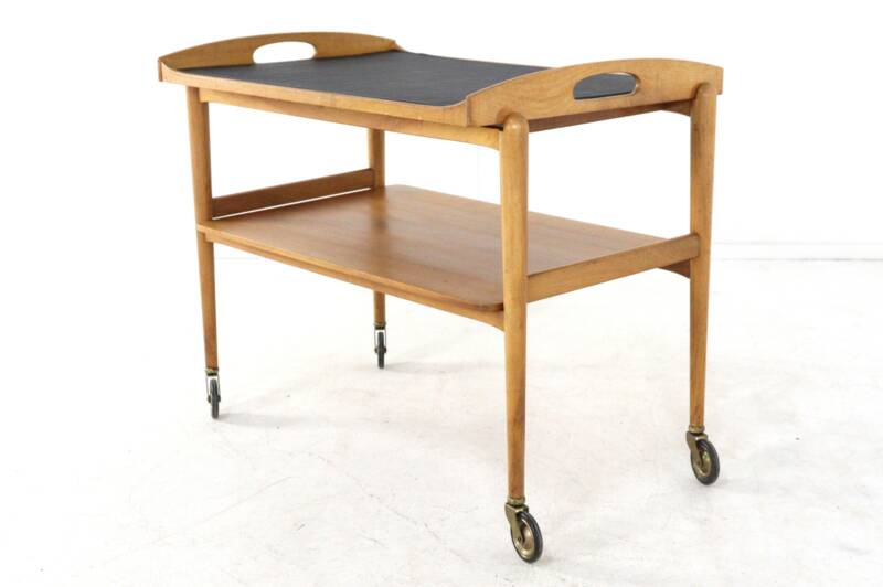 mid century modern wooden Trolley with removable tray