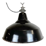Suspension industrielle en émail noir avec dessus en fonte, années 1950