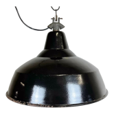 Industrial Black Enamel Factory Lamp with Cast Iron Top, 1950s