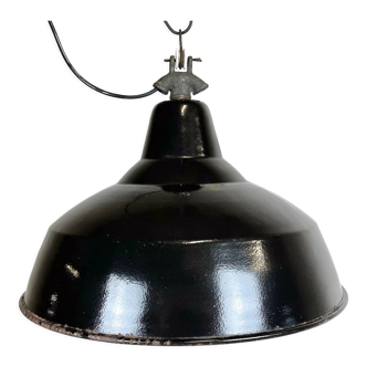 Industrial Black Enamel Factory Lamp with Cast Iron Top, 1950s