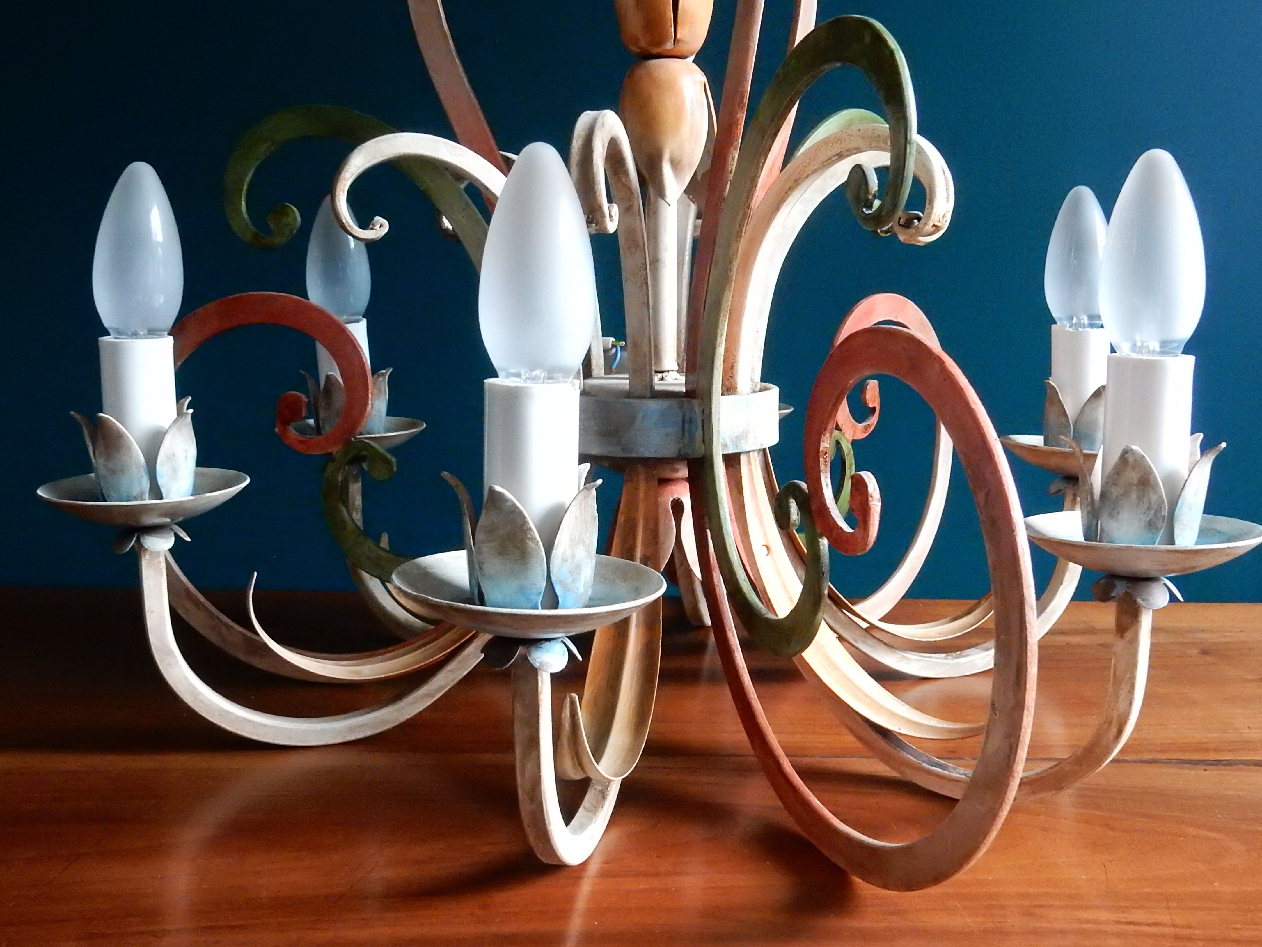 Florentine pendant lamp in hand-painted polychrome metal