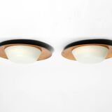 Pair of Mid Century wall or ceiling lamps made of glass with copper-plated