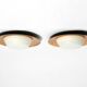 Paire de lampes murales ou de plafond du milieu du siècle en verre avec un placage en cuivre.
