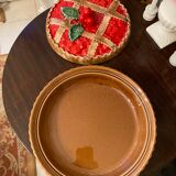 Pie dish - cherry pie decor lid - ceramic ware - vintage