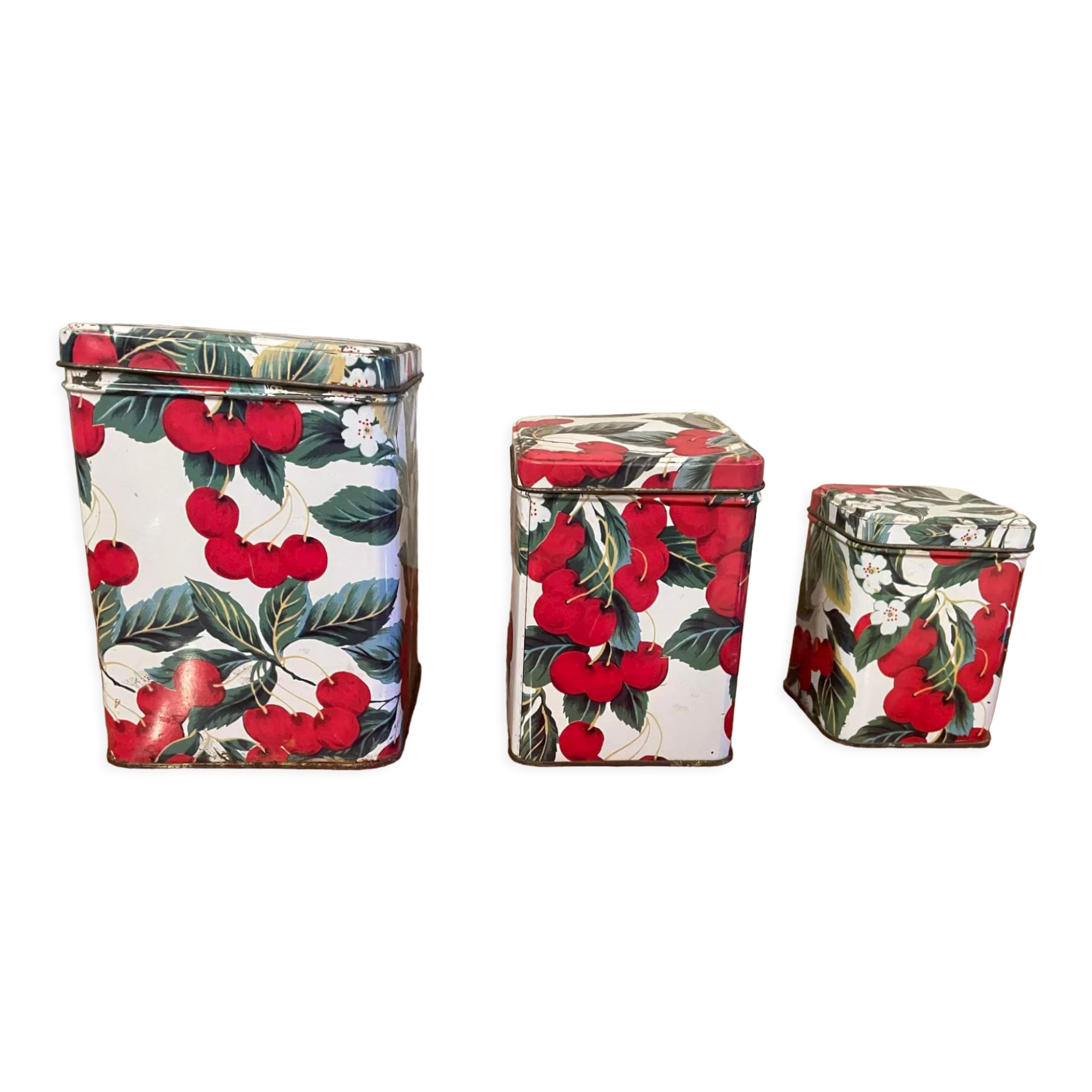 Vintage metal boxes cherry pattern