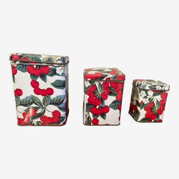 Vintage metal boxes cherry pattern