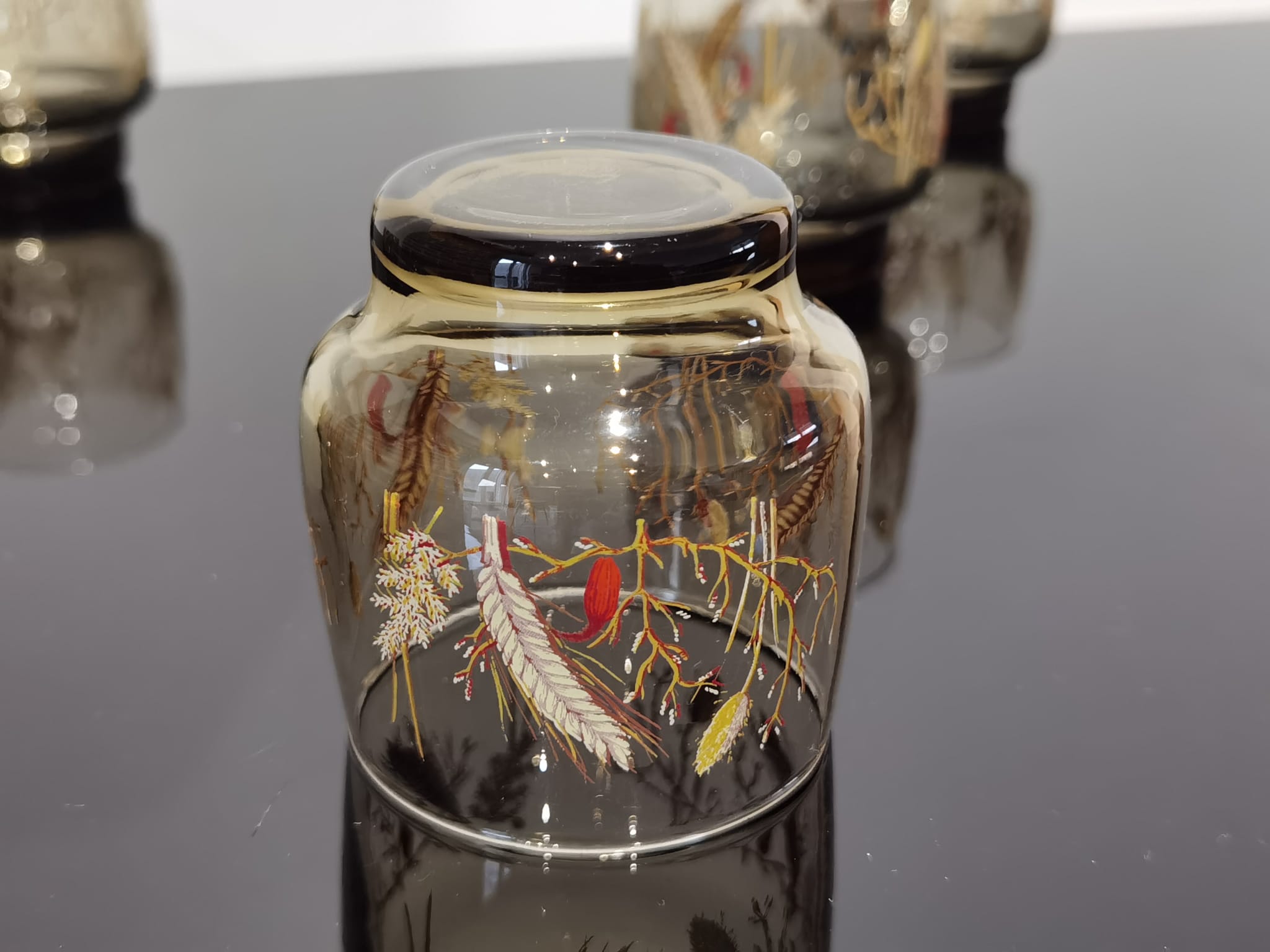Set of 6 vintage Arcopal glasses in smoked glass country décor "ear of wheat"