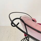 Postmodern Sculptural Armchair in Black Metal and Pink Red Silk Padding, 1980