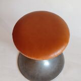Tabouret pied tulipe à vis,  aluminium et cuir
