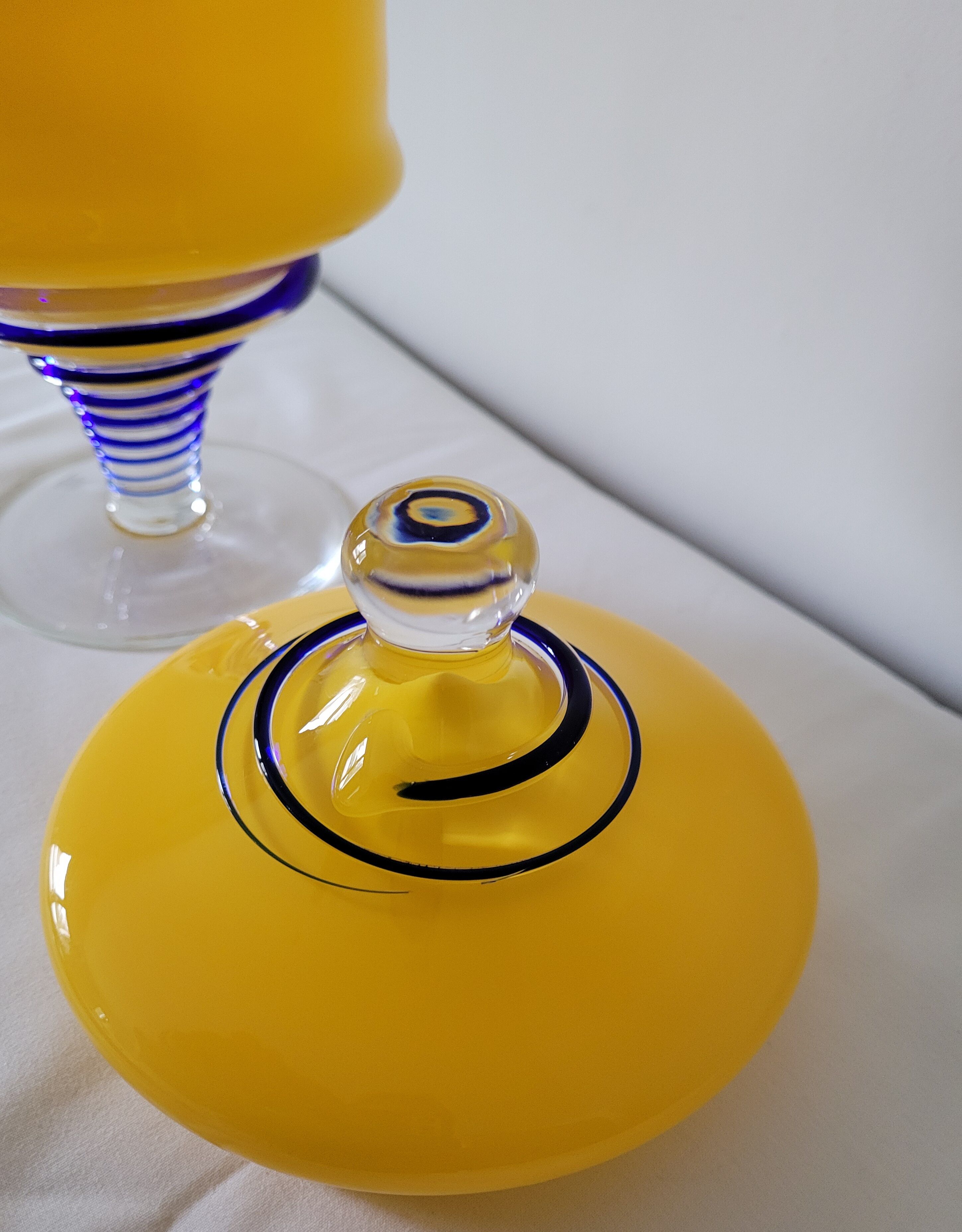 Yellow glass candy pot