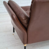 Danish 2-seater sofa, original brown leather, 70s