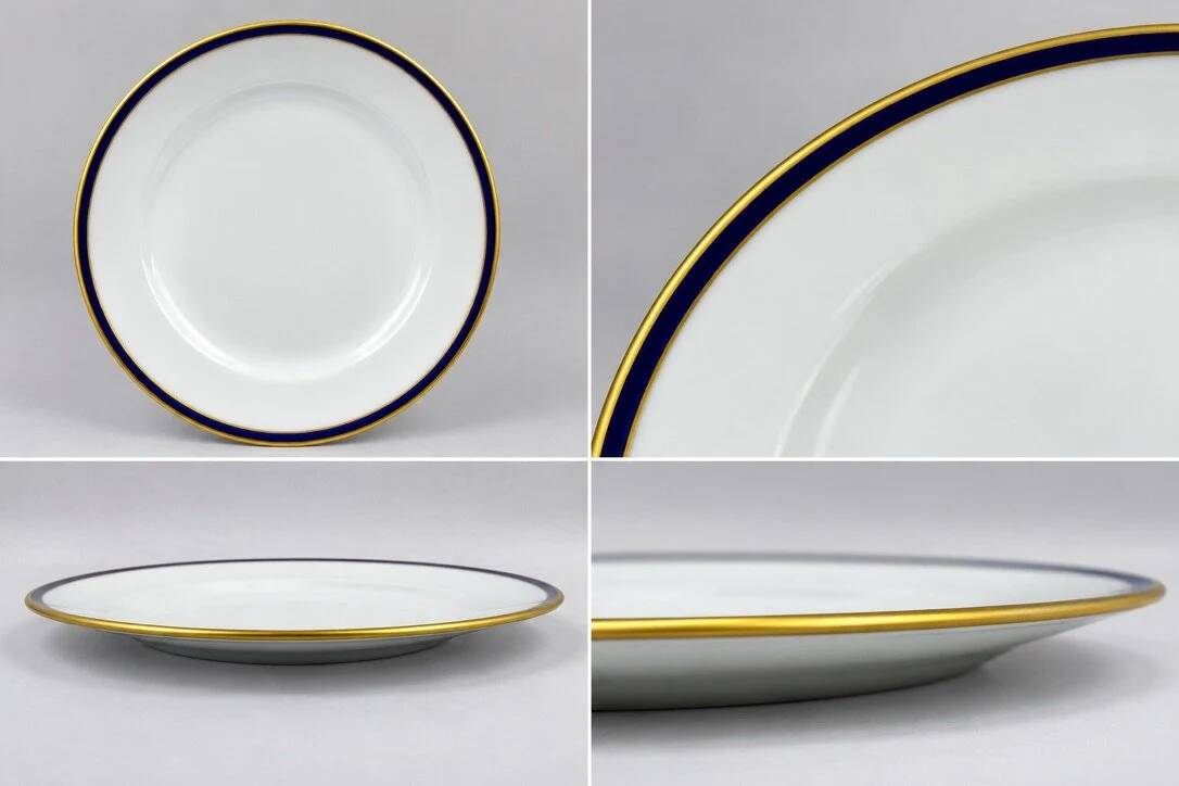 45-piece table service in Limoges porcelain by Chastagner, blue and gold.