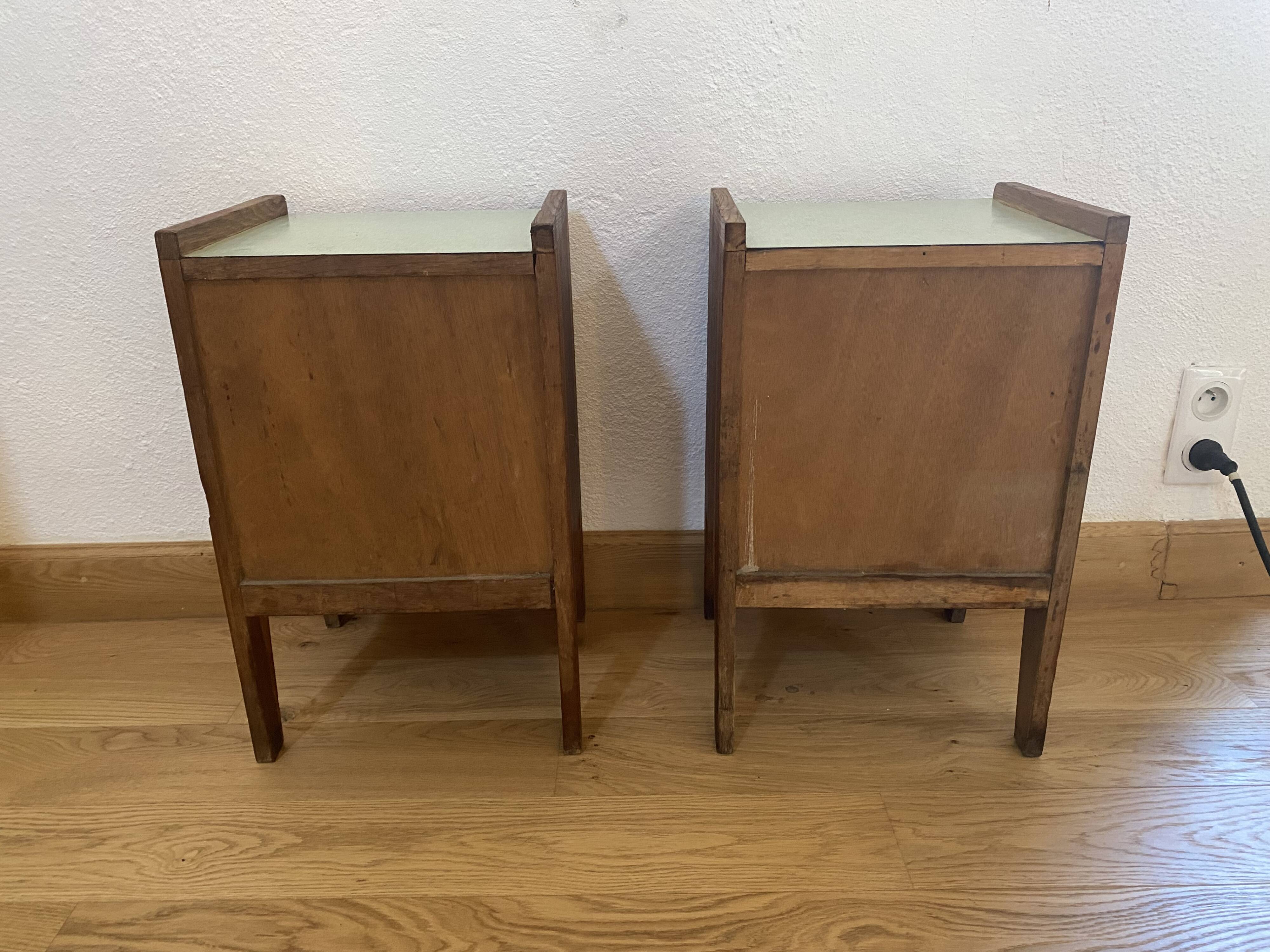 Pair of solid oak bedside tables from the 1950s.