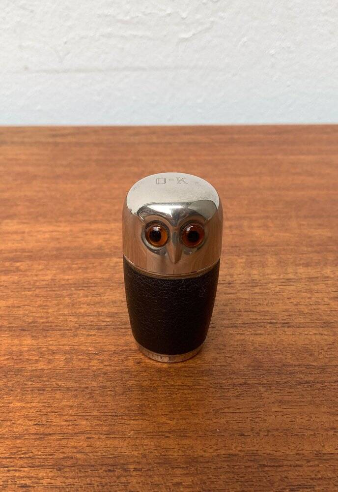 Set of 5 metal shot glasses in German owl style from the mid-century, 1960s.