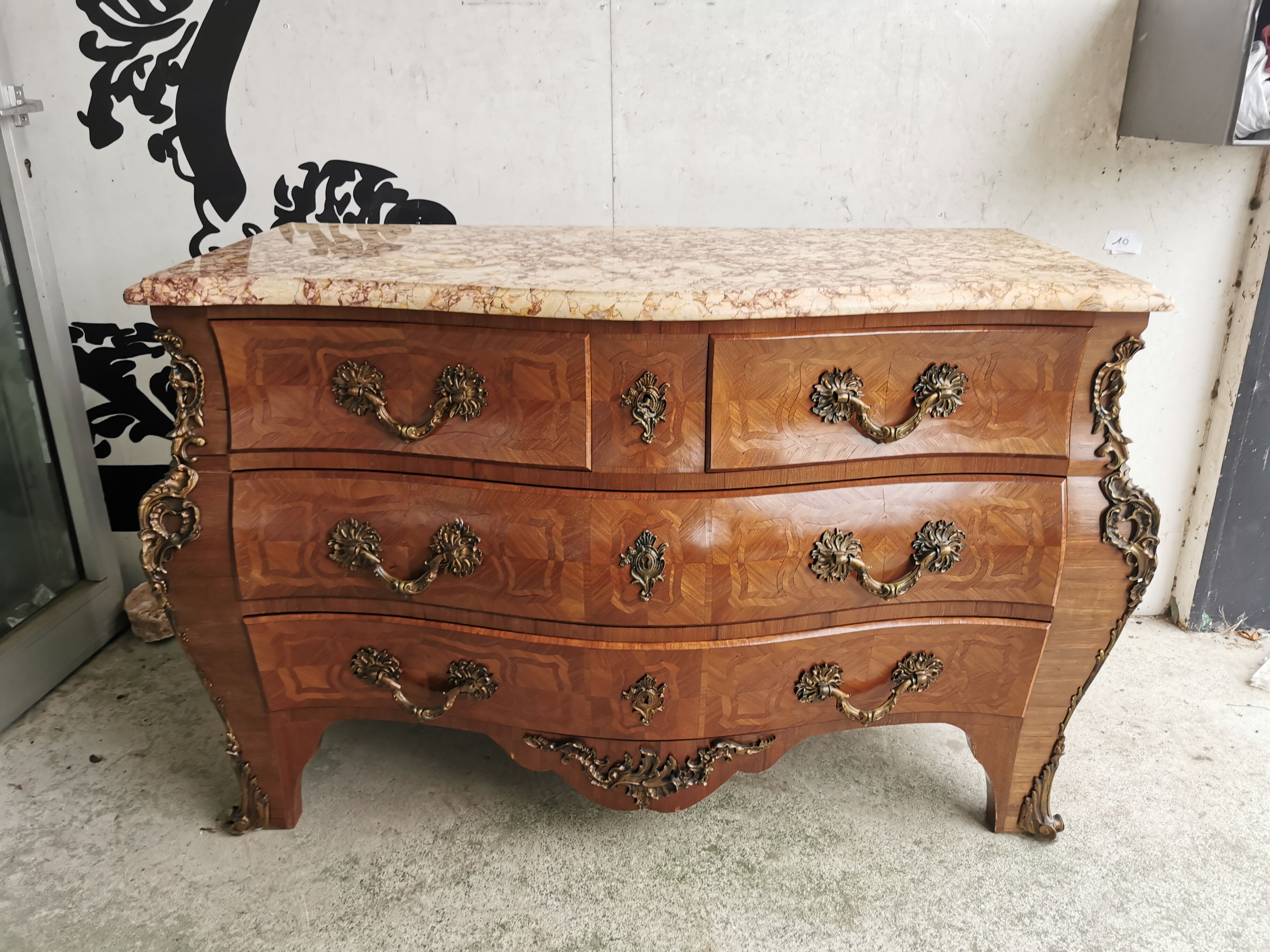 Chest of drawers tomb 1950's style louis xv inlaid