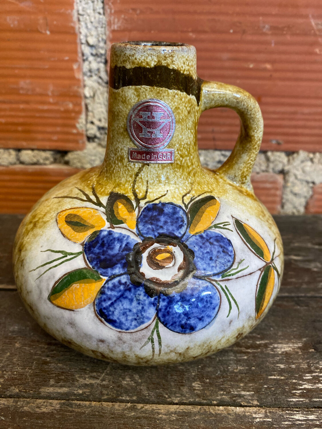 Antique soliflore vase veb polychrome ceramic flowers gdr vintage