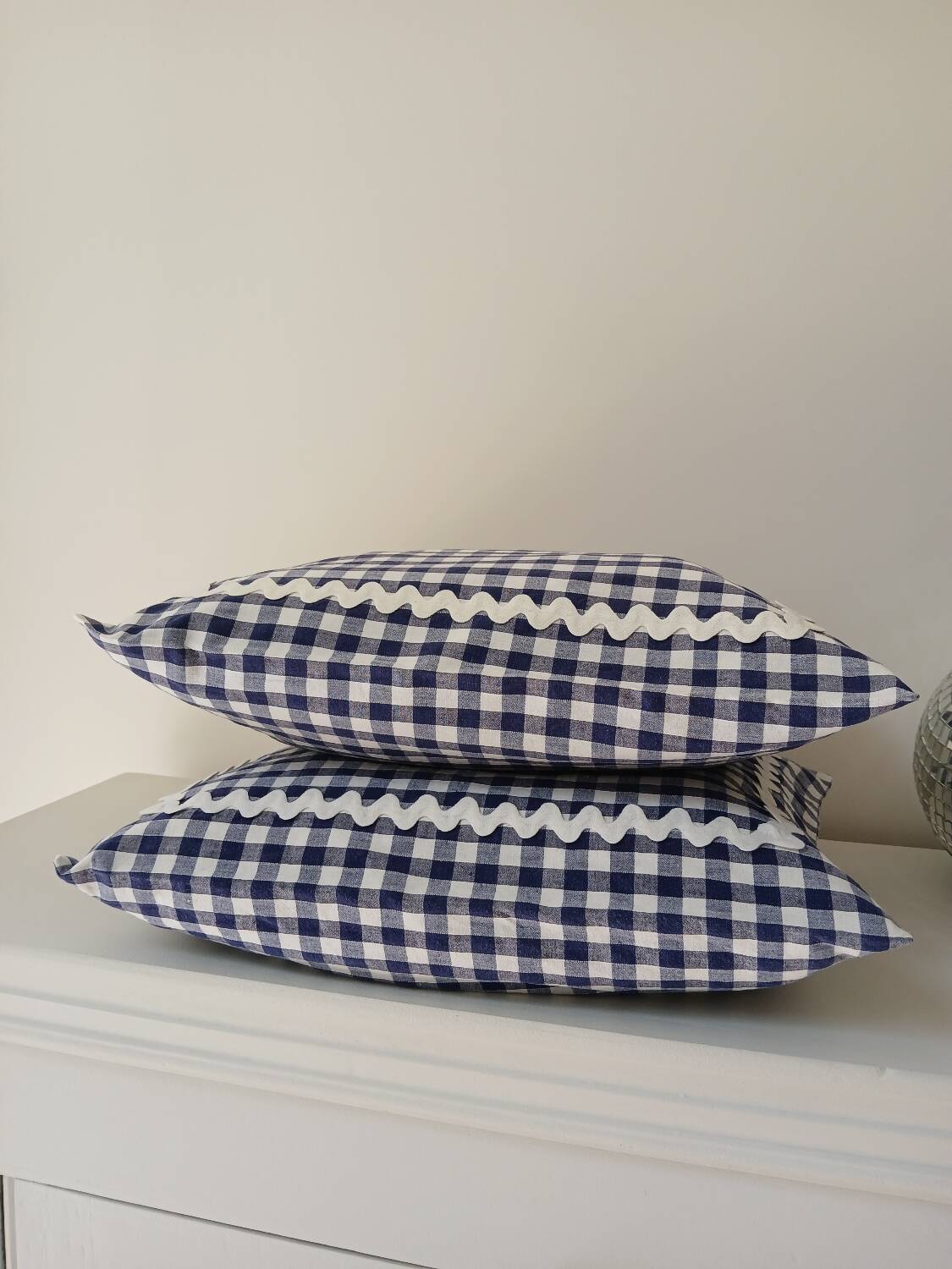 Set of 2 vintage cushions, blue gingham
