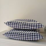 Set of 2 vintage cushions, blue gingham