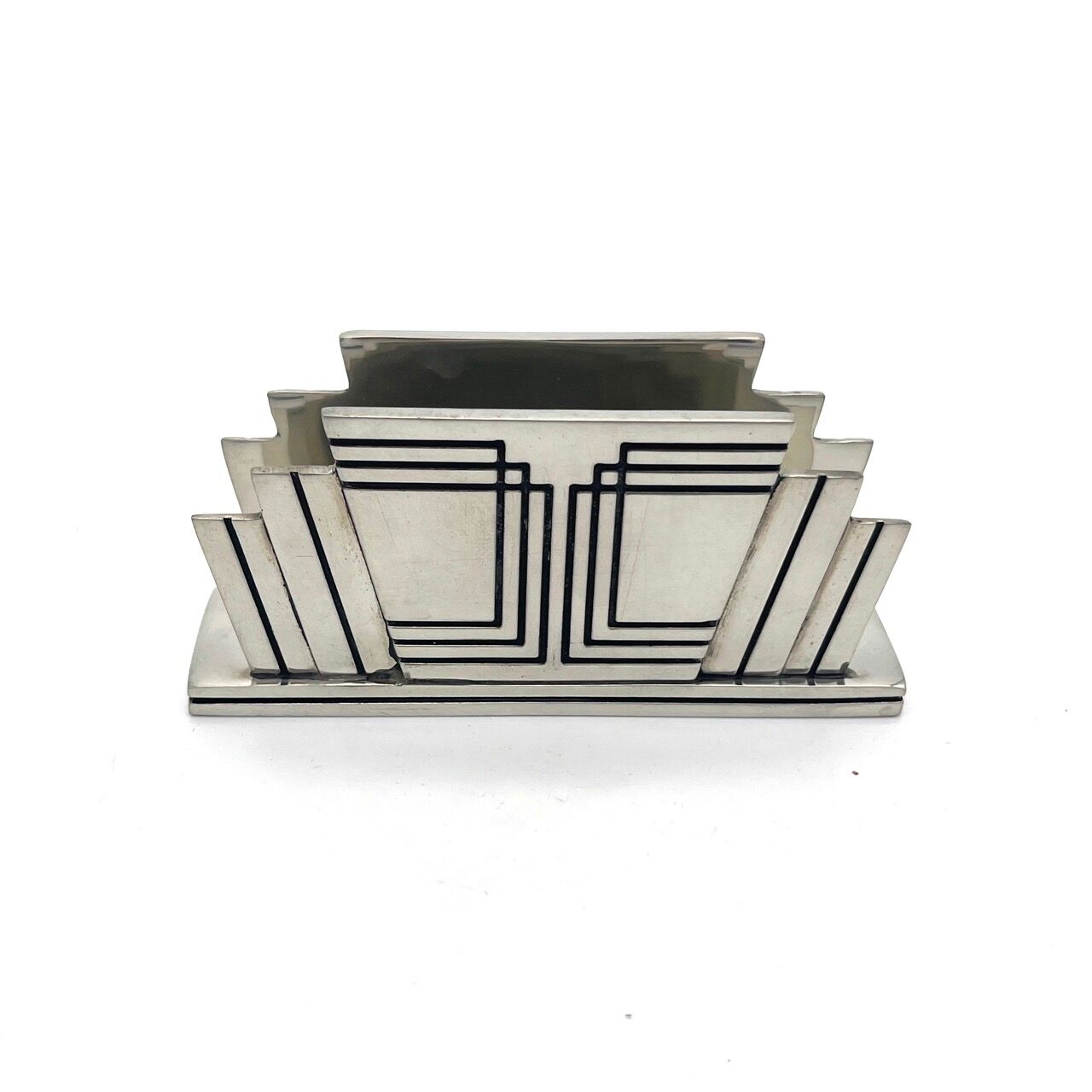 Royal signature - business card holder - art deco style - silver metal