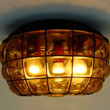 Ceiling lamp amber glass and metal 1970