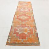 Tapis runner vintage, tons pastel délavés et motifs ethniques, 95x350Cm