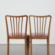 Set of 4 vintage Danish design dining chairs from the 1970s with light purple fabric seats