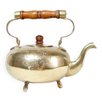 Small vintage Indian brass and wood teapot