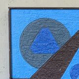 Mid-Century Modern Swedish "Geometric Blue", Vintage Abstract Oil Painting, Framed