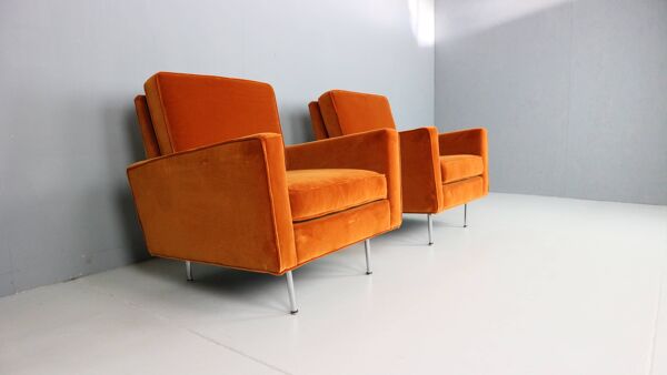 Paire de fauteuils 1ère édition 25 BC de Florence Knoll en velours, années 1950