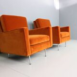Pair of 1st edition easy chairs 25 BC by Florence Knoll in velvet, 1950s