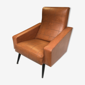 Fauteuil en skai marron