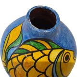Vase en terre cuite peint décorer d un poisson vase " boule "