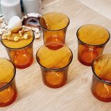 Set 6 amber glasses and decanter