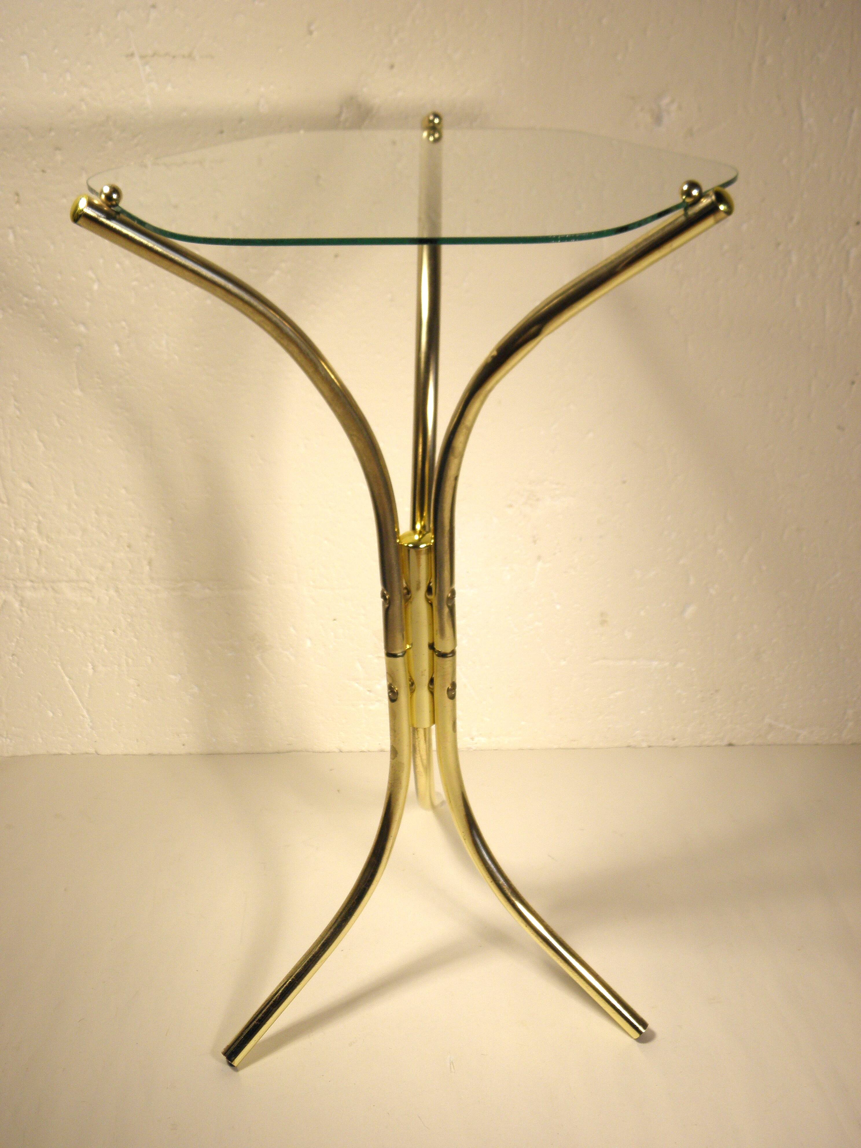 Tripod stand in gold metal and glass