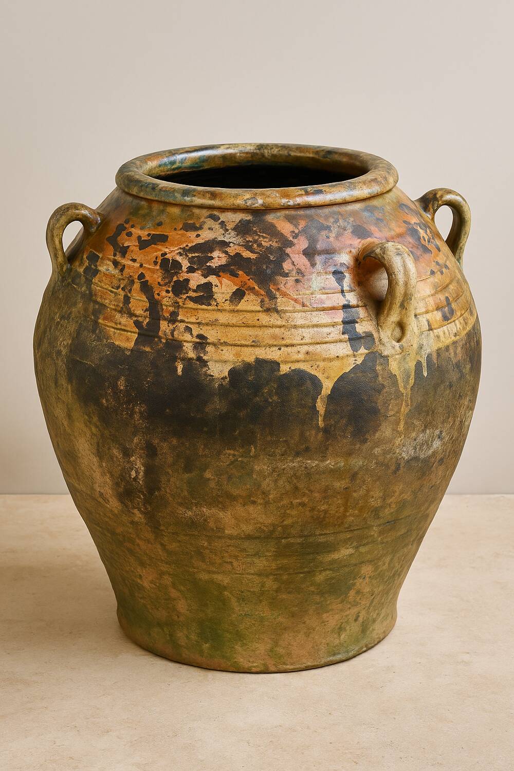 Grande jarre ancienne provençale en terre cuite vernissée XIXeme