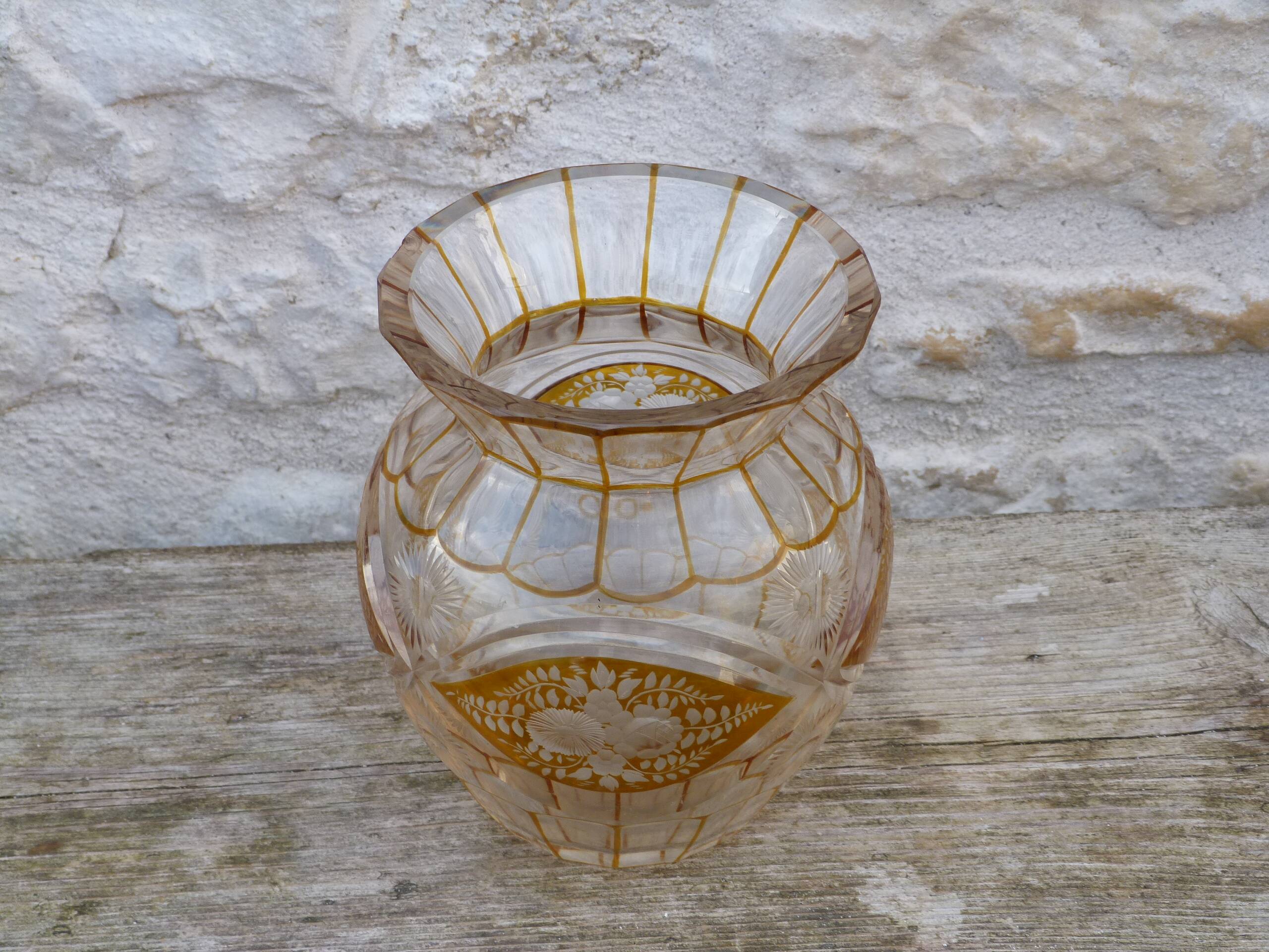 Antique two-coloured cut crystal vase from Lorraine.