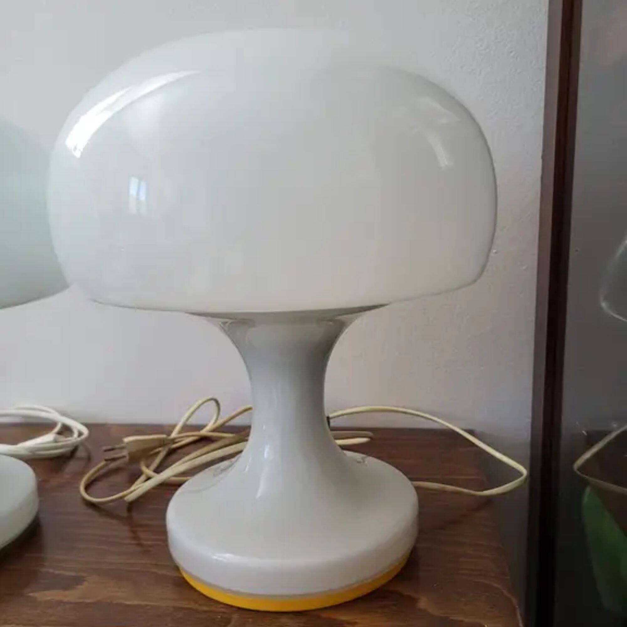 Pair of white “mushroom” table lamps for Jihlava, Czechoslovakia, 1970s