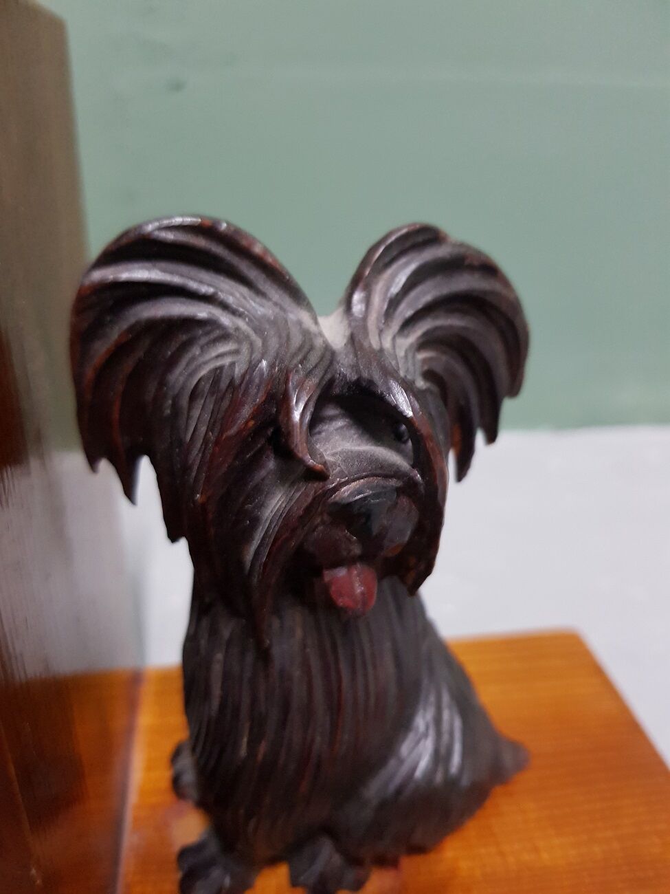 Mid 20th century wooden bookends with carved sitting dogs