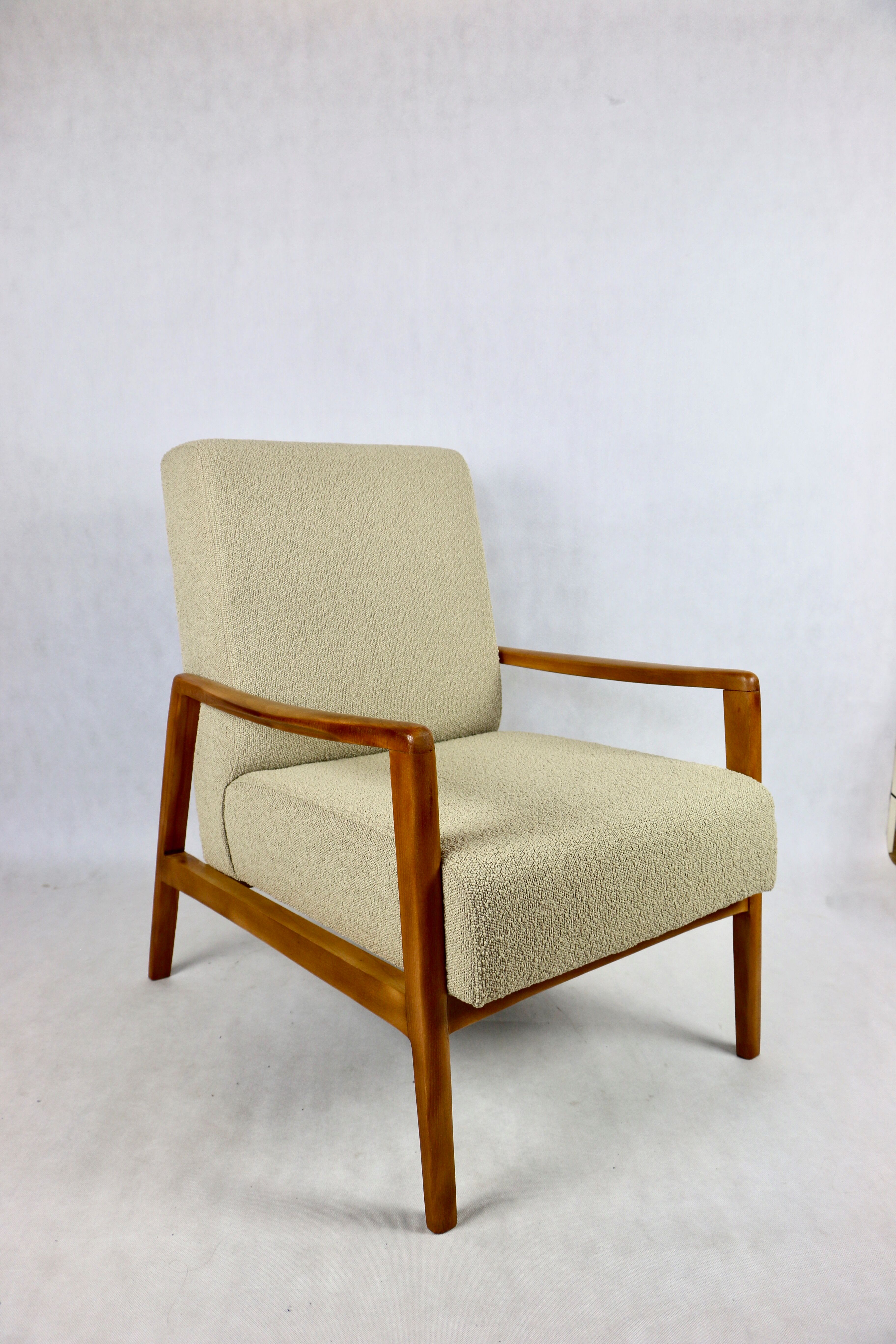 Set of vintage beige boucle sofa and armchair, 1970s