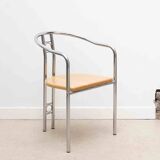 Chaise vintage en bois claire et pieds chromés