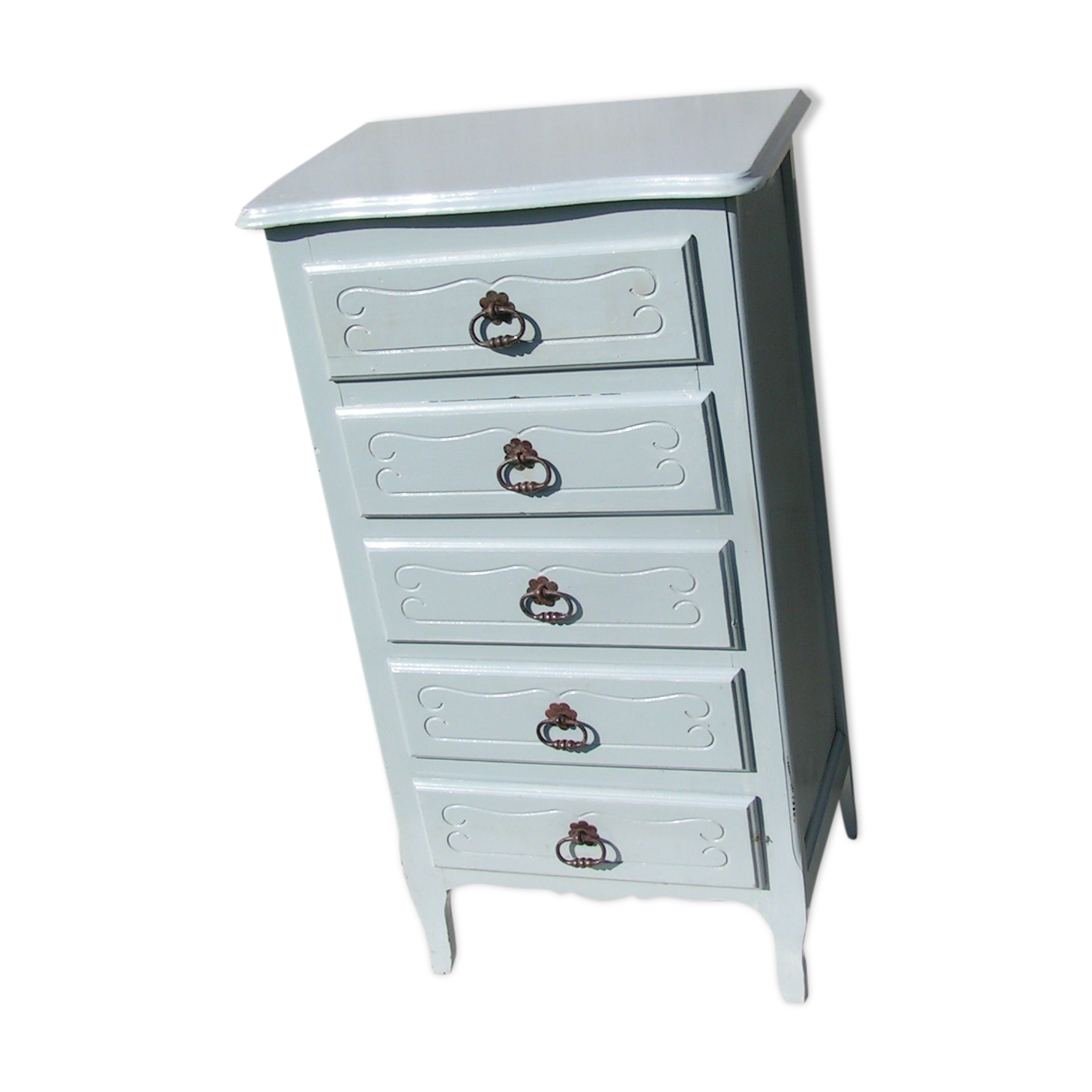 Chiffonnier gris 5 tiroirs en bois