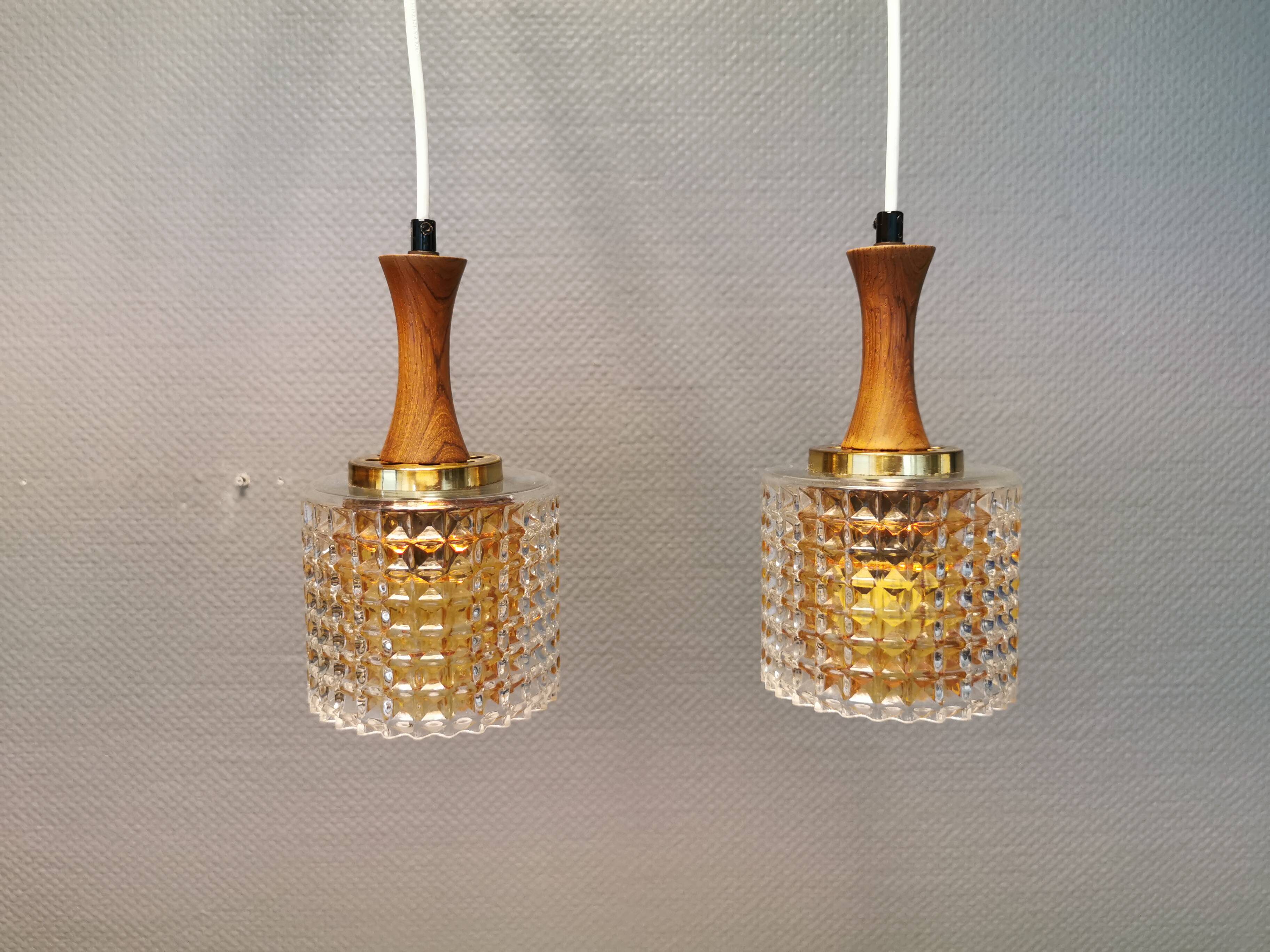 Hanging lamps from Swedish Orrefors 1970s in crystal glass