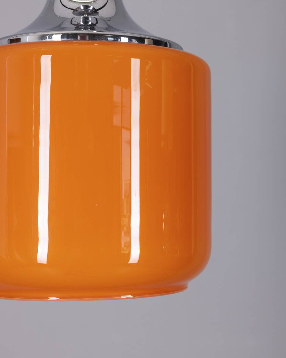 Vintage 1970s chandelier in metal and orange glass, italian design