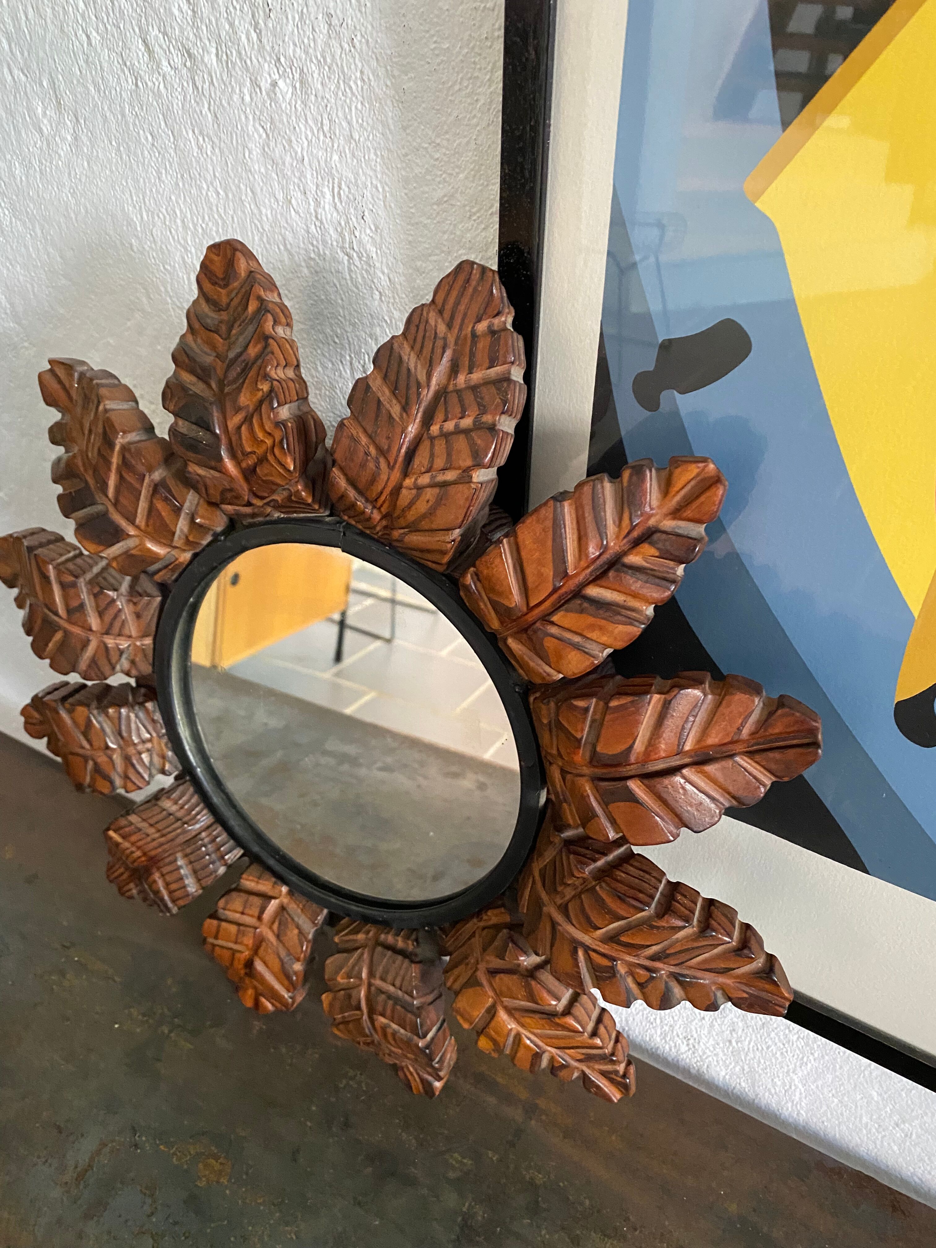 Miroir soleil bois sculpté vintage
