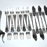 Vintage fish cutlery set 8 forks + 8 knives + deetjen rocaille louis xv service n°25