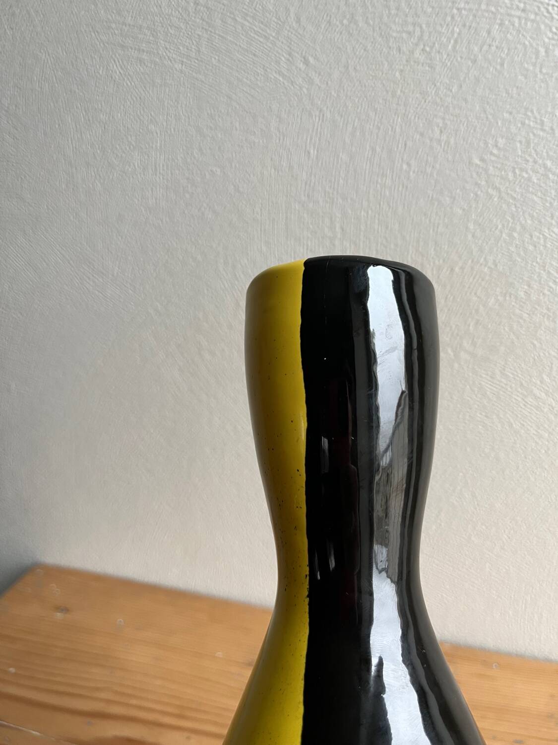 Vintage Vallauris two-tone black and yellow earthenware vase