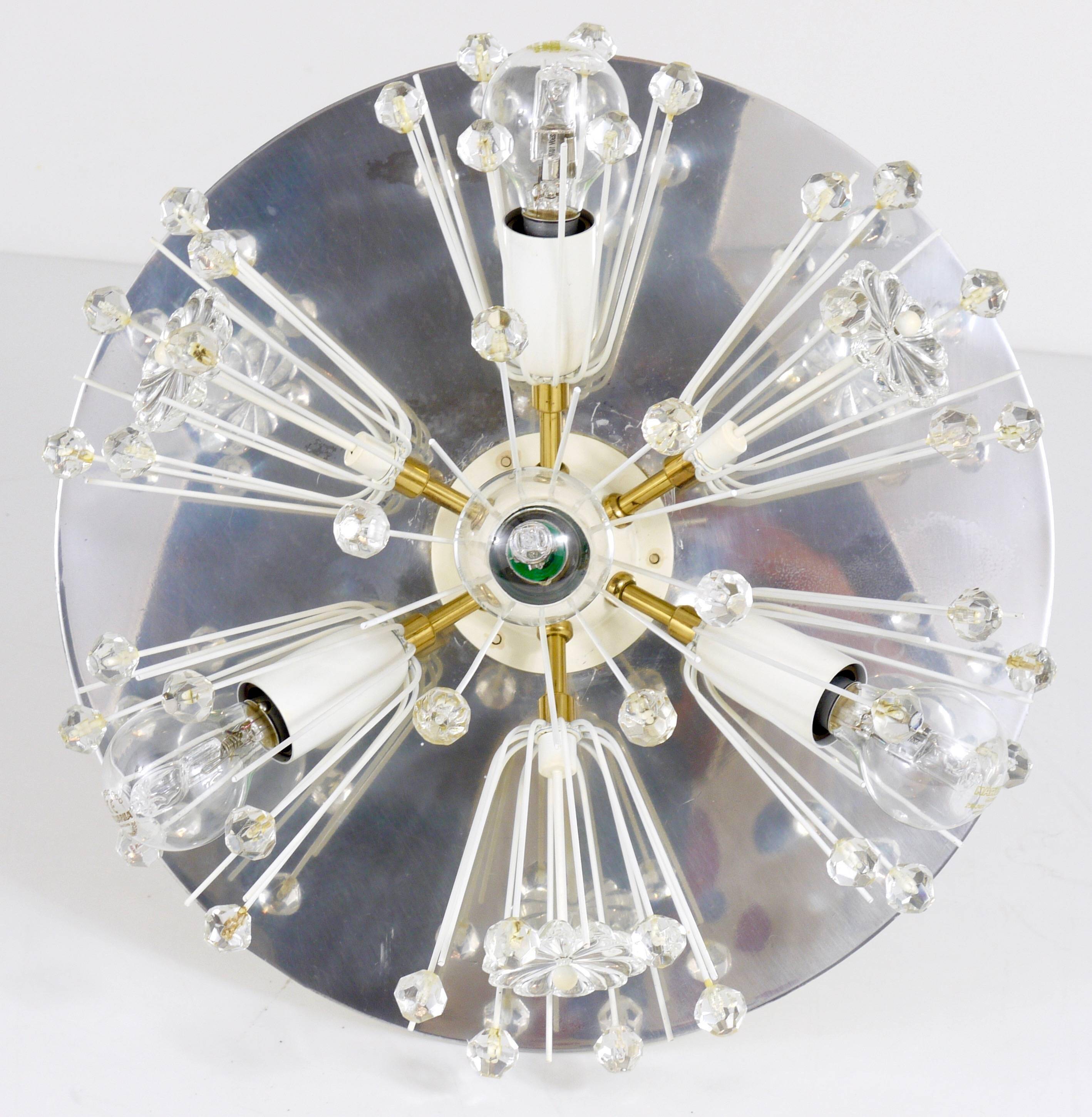 Emil Stejnar Lustre Blowball en Laiton et Cristal, Rupert Nikoll, Autriche, Années 1950