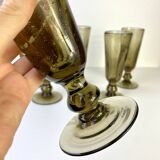 Set of 6 vintage black bubble glass champagne flutes